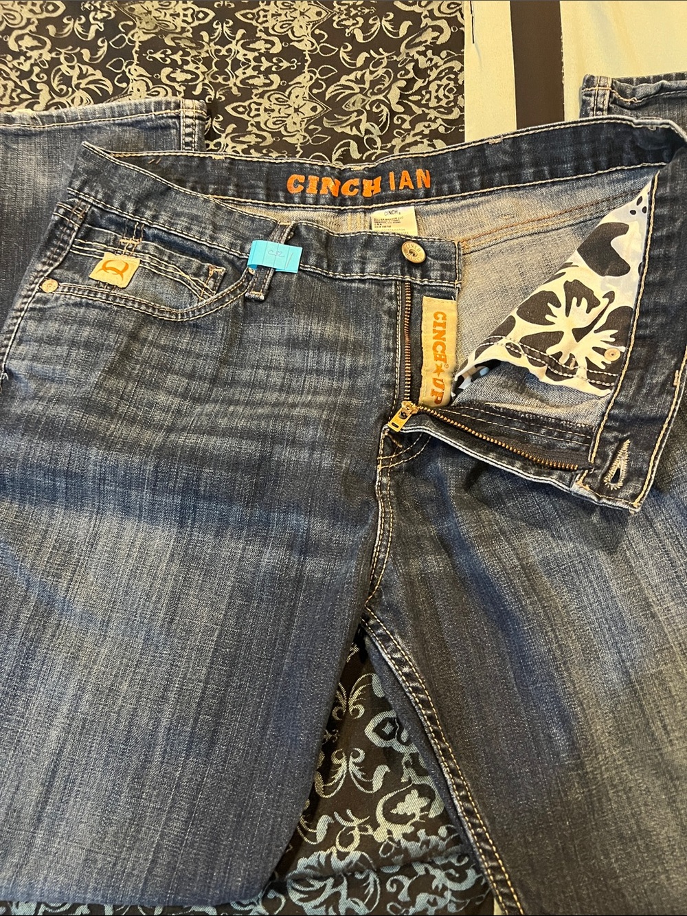 Cinch white label Men's Blue Denim Jeans with Orange Logo Accents